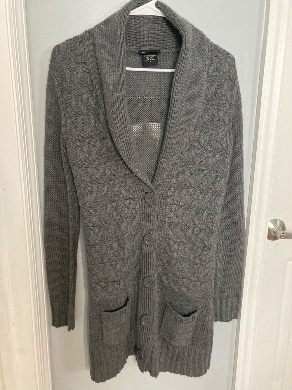 It's Our Time Women Cable Knit Shawl Collar Button Front Cardigan Sweater Gray S
